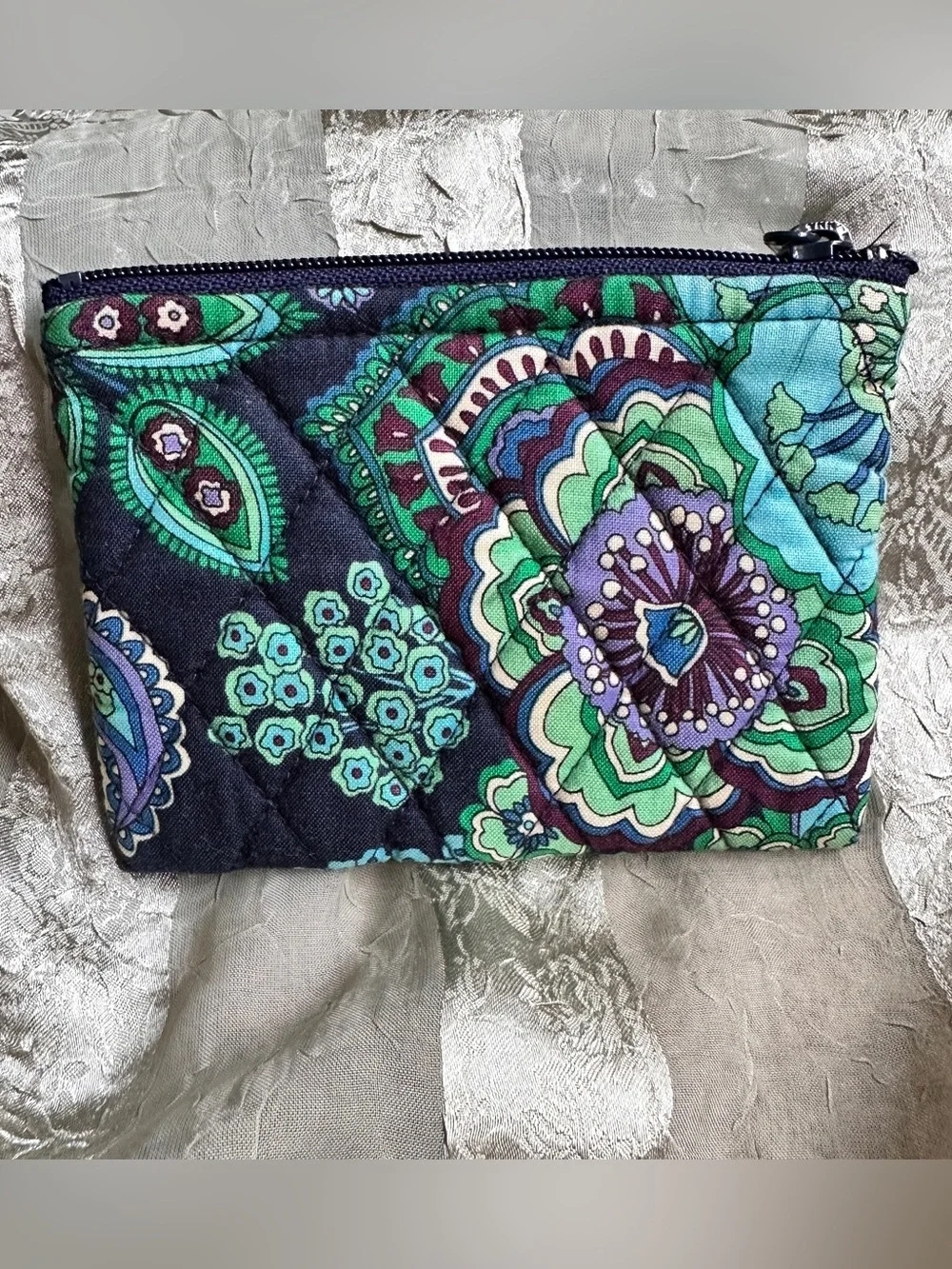 Vera Bradley Blue Rhapsody Navy, Teal & Purple Quilted Zip Coin Pouch